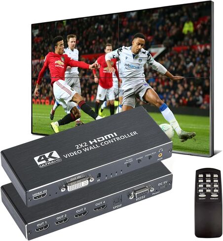 وحدة تحكم حائط الفيديو، معالج حائط تلفزيون 4K 2X2 مع مدخل HDMI+DVI+RS232، يدعم دوران 180 درجة، 4 مخرج HDMI يدعم خياطة الصور 1x2 1x3 1x4 4x1 إلخ in Saudi Arabia