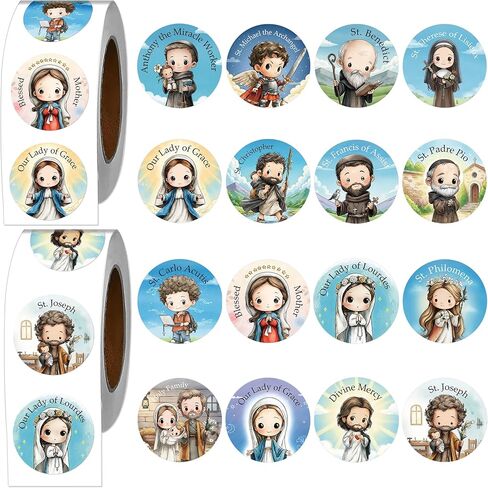 Christian Religious Stickers Roll - 1000 Pcs Catholic Saints Stickers, Cartoon Bible Jesus Sticker for Scrapbook Journal Envelope Card, Church Sunday School Easter Party Favor Supplies in Kuwait