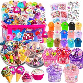 Jumbo Butter Slime Kit for Girls Ages 8-10-49 pcs w/Organizer Box Filled w/Slime Charms, Fruit- Ice Cream-Cup Cake & More- Birthday Gift for Boys Girls- Fidget Toys-Easter Basket Stuffers in Kuwait