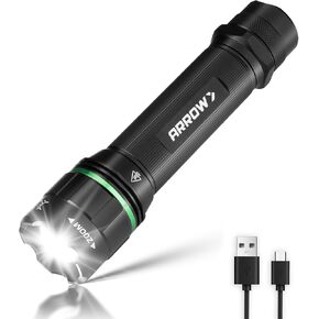 Arrow Rechargeable Flashlights 1000 Lumens, Bright LED Flashlight with High/Medium/Low/Strobe Modes, Zoomable Flash Light with 2000mAh Battery, USB-C Charging for Repair, Outdoors & Emergency in Kuwait