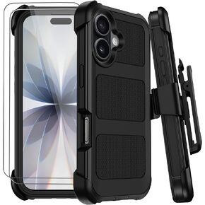 for iPhone 17 Case with Belt Clip Holster & Kickstand,Military Grade Anti-Drop Shockproof Heavy Duty Rugged Cover,w/2X Screen Protectors Tri-layer Defender Bumper Protective Cases for Apple 17 (Black) in Kuwait