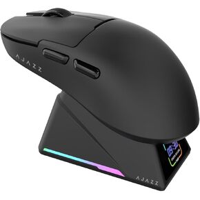 A.JAZZ AJ159PMCPRO ماوس ألعاب لاسلكي مع قاعدة شحن RGB - 57 جرام ضوء فائق، ثلاثي الوضع 2.4G/BT/USB-C، مستشعر PixArt PAW3311 24K DPI، للكمبيوتر الشخصي/Mac/PS/الكمبيوتر المحمول - أبيض in Kuwait