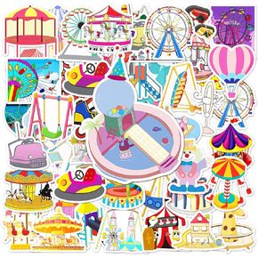 50 قطعة من ملصقات Happy Amusement Park، ملصقات زخرفية للترفيه الكرتوني مقاس 1.96-3.15 بوصة، ذاتية اللصق لسجل القصاصات، وتزيين غرفة الأطفال، وإعداد الحفلات (مدينة الملاهي) in Kuwait