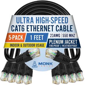 | CAT6 Ethernet Cable | Pack of 5 | Plenum Rated | UTP, 23AWG, 550MHz | DSX-8000 Certified | Most Certified Cable of The Whole Market (1ft) in Saudi Arabia