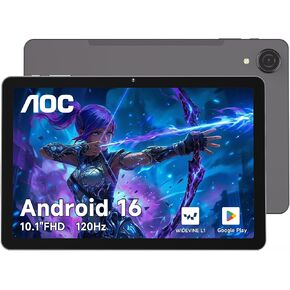 AOC 10.1 inch Android Tablet, Android 16 System, 120Hz Ultra-Smooth Display, 4GB RAM 128GB ROM (1TB Expandable), Octa-Core Processor, Widevine L1 for HD Streaming, Face Unlock, Slim Metal Body, GPS in Saudi Arabia
