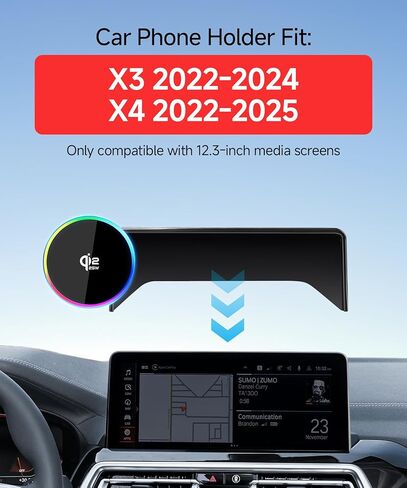 حامل هاتف شاحن سيارة لاسلكي سريع Qi2.2 بحد أقصى 25 وات لسيارة BMW X3 2022-2024 / 2022-2025 BMW X4 شاشة 12.3 بوصة، حامل هاتف مغناطيسي متوافق مع MagSafe in Kuwait