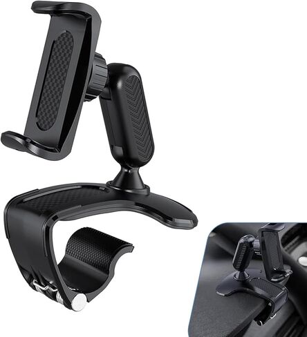 Car Dashboard Phone Holder, 360 Degree Rotation Clip-on Mobile Phone Mount, Anti-Shake Sun Visor Rearview Mirror Navigation Holder, Fits 4-7 Inch Phones Universal for Most Cars (Black) in Kuwait