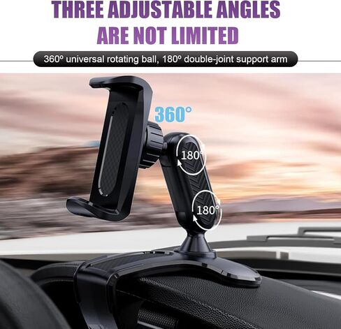 Car Dashboard Phone Holder, 360 Degree Rotation Clip-on Mobile Phone Mount, Anti-Shake Sun Visor Rearview Mirror Navigation Holder, Fits 4-7 Inch Phones Universal for Most Cars (Black) in Kuwait