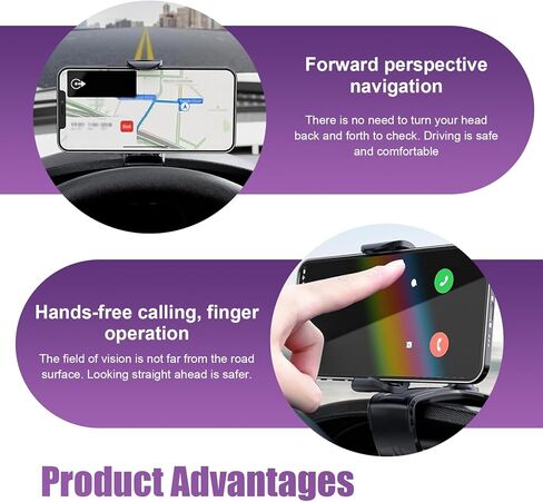 Car Dashboard Phone Holder, 360 Degree Rotation Clip-on Mobile Phone Mount, Anti-Shake Sun Visor Rearview Mirror Navigation Holder, Fits 4-7 Inch Phones Universal for Most Cars (Black) in Kuwait