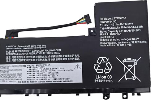 بطارية بديلة L22C3PA4 L22M3PA4 L22L3PA4 متوافقة مع Lenovo IdeaPad Slim 5-14ABR8 5-16ABR8 5-14IAH8 5-16IAH8 5-14IRL8 5-16IRL8 Series L22B3PA4 5B11N45401 SB11N45426 5B11N45412 -11.52 فولت 56.6 وات في الساعة in Kuwait