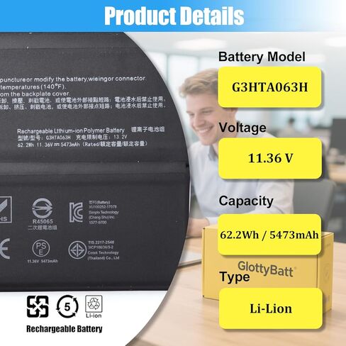 استبدال بطارية G3HTA063H لجهاز Microsoft Surface Book 3 1907 1899 15 بوصة Surface Book 2 1793 1795 1813 بطارية لوحة المفاتيح سلسلة 15 بوصة G3HTA062H G3HTA040H G3HTA041H 62.2Wh in Kuwait