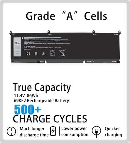 بطارية 69KF2 لـ Dell XPS 15 9500 9510 9520 Precision 5550 5560 5570 Alienware M15 M17 R3 R4, G15 5510 5511 5515 5520 5521,G7 7500, Inspiron 7510 7610 P87F P91F P45E p100f M59JH 8FCTC 70N2F in Kuwait