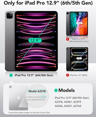 ESR for iPad Pro 12.9 Case, 12.9 inch iPad Pro case (2022/2021, 6th/5th Generation) + 2 Pack Screen Protector for iPad Pro 12.9 Inch (2022/2021/2020/2018) in Kuwait