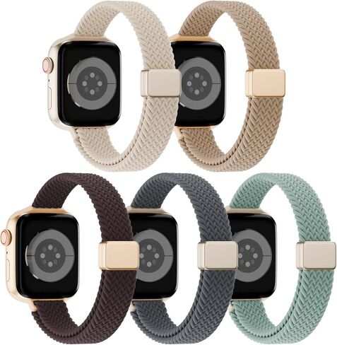 مضفر مغناطيسي نحيف متوافق مع أساور ساعة Apple 42 مم 41 مم 40 مم 38 مم 46 مم 45 مم 44 مم 49 مم للنساء والرجال، حزام رياضي من النايلون بحلقة منفردة قابلة للتمدد لسلسلة iWatch 11 10 9 8 SE 7 6 5 4 Ultra 3 2 1 in Kuwait