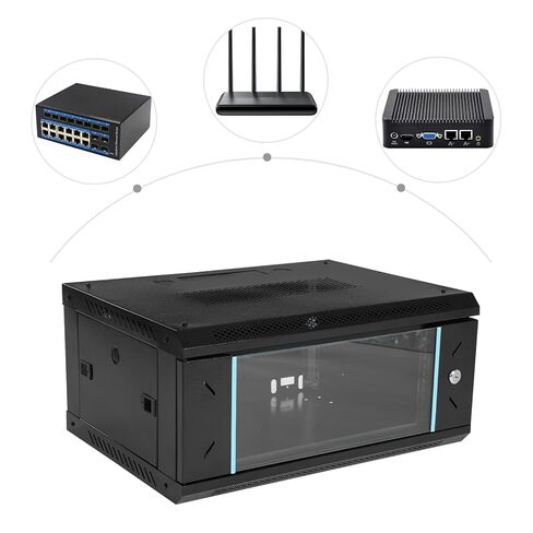 Wall Mount Server Cabinet 4U, 600x450x240mm Network Cabinet with Glass Locking Door, Server Organizer Enclosure for Home Office, Data Rack with Removable Side Panels, Ventilated, Black in Kuwait
