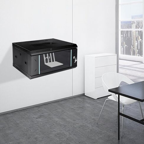 Wall Mount Server Cabinet 4U, 600x450x240mm Network Cabinet with Glass Locking Door, Server Organizer Enclosure for Home Office, Data Rack with Removable Side Panels, Ventilated, Black in Kuwait