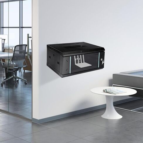 Wall Mount Server Cabinet 4U, 600x450x240mm Network Cabinet with Glass Locking Door, Server Organizer Enclosure for Home Office, Data Rack with Removable Side Panels, Ventilated, Black in Kuwait