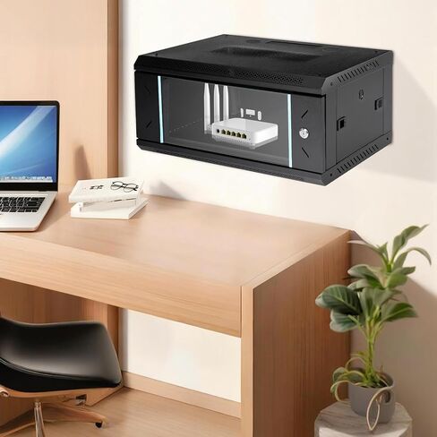 Wall Mount Server Cabinet 4U, 600x450x240mm Network Cabinet with Glass Locking Door, Server Organizer Enclosure for Home Office, Data Rack with Removable Side Panels, Ventilated, Black in Kuwait