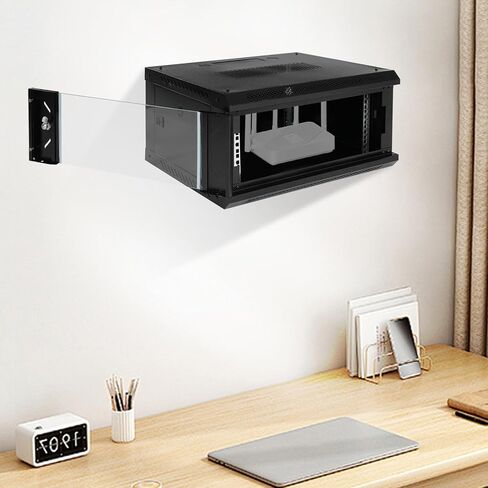 Wall Mount Server Cabinet 4U, 600x450x240mm Network Cabinet with Glass Locking Door, Server Organizer Enclosure for Home Office, Data Rack with Removable Side Panels, Ventilated, Black in Kuwait