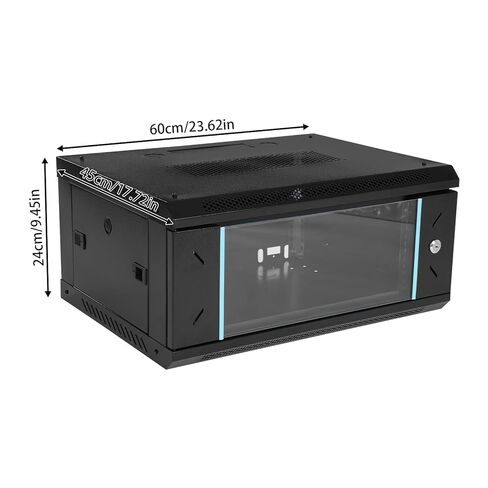 Wall Mount Server Cabinet 4U, 600x450x240mm Network Cabinet with Glass Locking Door, Server Organizer Enclosure for Home Office, Data Rack with Removable Side Panels, Ventilated, Black in Kuwait