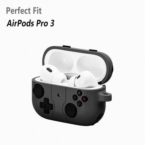 حافظة سيليكون مضحكة من Geiomoo لجهاز Air Pods Pro 3، غطاء بتصميم وحدة تحكم الألعاب الكرتونية مع حلقة تسلق ومجموعة منظف (رمادي) in Kuwait