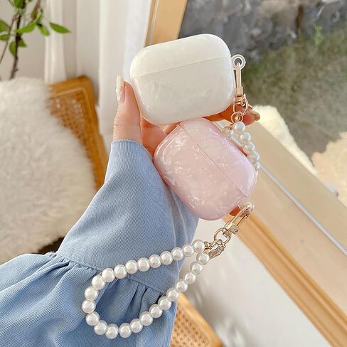 حافظة لامعة لطيفة لغطاء الجيل الثاني/الأول من Airpods Pro مع قلم منظف، غطاء واقٍ من مادة TPU للنساء iPod Pro 2/1، سلسلة مفاتيح لؤلؤية، وردي in Kuwait