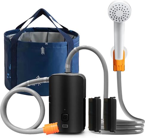 B.TAWD Portable Camping Shower, Built-in 4400mAh, USB Rechargeable IPX7 Waterproof Battery Shower Pump+Collapsible Bucket for Family Camp Hiking Backpacking Travel Beach Pet Flowering, Outdoor in Kuwait