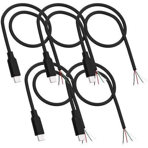 كابل USB من النوع C 6Pin، قابس ذكر USB C إلى 6 نوى سلك عاري مفتوح النهاية كابل بيانات 5A CC1 /CC2 لإصلاح DIY - 5 قطع - 30 سم / 11.8 بوصة (6PIN) in Kuwait