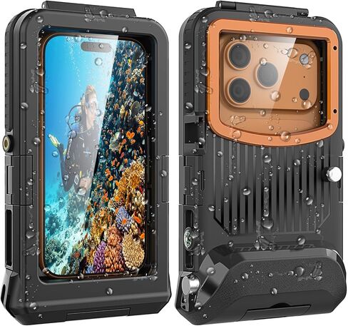 2026 Underwater Snorkeling Diving Phone Case for iPhone 17/16/15/14/13/ Pro Max/XR/XS/.[50ft/15m] Professional Scuba Dive Waterproof Case Underwater Photo Video（Apple Models-Left） 5G- Black Frame in Kuwait