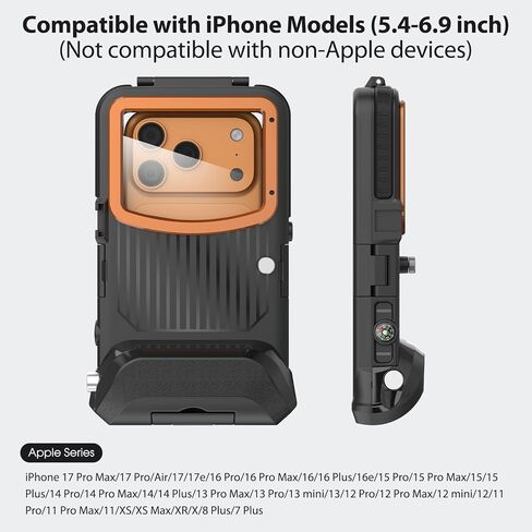 2026 Underwater Snorkeling Diving Phone Case for iPhone 17/16/15/14/13/ Pro Max/XR/XS/.[50ft/15m] Professional Scuba Dive Waterproof Case Underwater Photo Video（Apple Models-Left） 5G- Black Frame in Kuwait