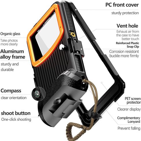 2026 Underwater Snorkeling Diving Phone Case for iPhone 17/16/15/14/13/ Pro Max/XR/XS/.[50ft/15m] Professional Scuba Dive Waterproof Case Underwater Photo Video（Apple Models-Left） 5G- Black Frame in Kuwait