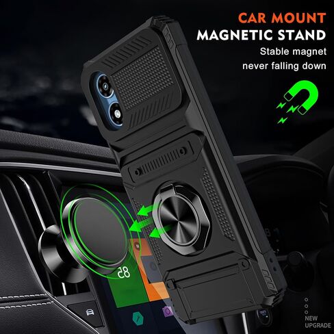 Phone Case for Motorola Moto G Play 2024 4G with Tempered Glass Screen Protector Card Slots Ring Stand Soft Silicone Bumper Hybrid Two Layer Defender for XT2413V XT2413-1 64GB Black in Saudi Arabia