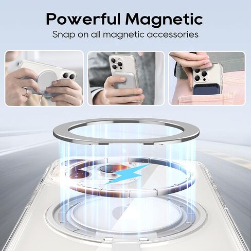 حافظة لهاتف iPhone 15 Pro Max مقاس 6.7 بوصة مع حامل حلقي مغناطيسي 360 درجة متوافق مع غطاء هاتف واقٍ مقاوم للصدمات من الكريستال الشفاف MagSafe مقاس 6.7 بوصات 2023، شفاف in Kuwait
