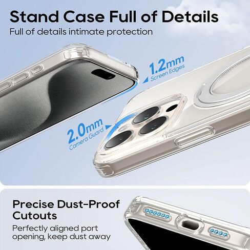 حافظة لهاتف iPhone 15 Pro Max مقاس 6.7 بوصة مع حامل حلقي مغناطيسي 360 درجة متوافق مع غطاء هاتف واقٍ مقاوم للصدمات من الكريستال الشفاف MagSafe مقاس 6.7 بوصات 2023، شفاف in Kuwait