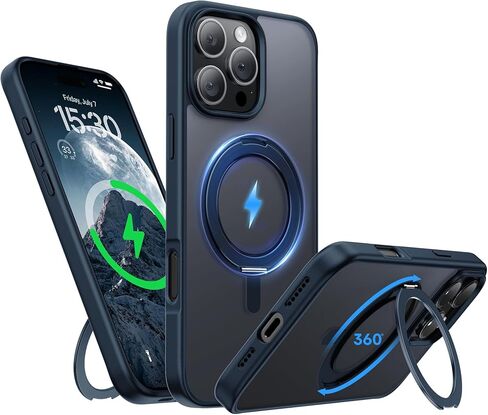 حافظة لهاتف iPhone 15 Pro Max مقاس 6.7 بوصة مع حامل حلقي مغناطيسي 360 درجة متوافق مع غطاء هاتف واقٍ مقاوم للصدمات من الكريستال الشفاف MagSafe مقاس 6.7 بوصات 2023، شفاف in Kuwait