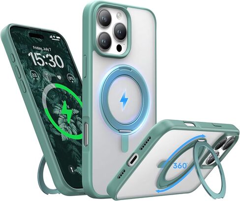 حافظة لهاتف iPhone 15 Pro Max مقاس 6.7 بوصة مع حامل حلقي مغناطيسي 360 درجة متوافق مع غطاء هاتف واقٍ مقاوم للصدمات من الكريستال الشفاف MagSafe مقاس 6.7 بوصات 2023، شفاف in Kuwait
