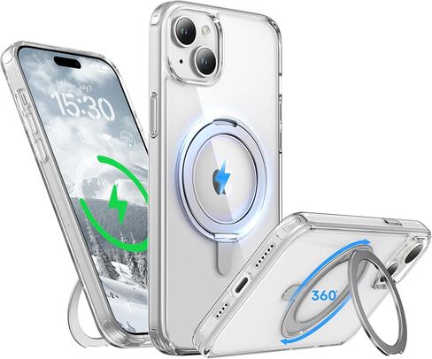 حافظة لهاتف iPhone 15 Pro Max مقاس 6.7 بوصة مع حامل حلقي مغناطيسي 360 درجة متوافق مع غطاء هاتف واقٍ مقاوم للصدمات من الكريستال الشفاف MagSafe مقاس 6.7 بوصات 2023، شفاف in Kuwait