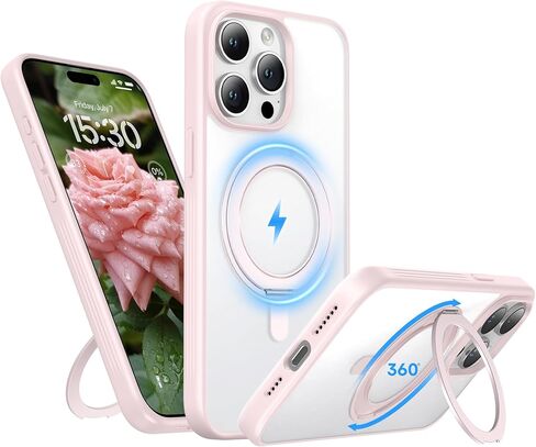 حافظة لهاتف iPhone 15 Pro Max مقاس 6.7 بوصة مع حامل حلقي مغناطيسي 360 درجة متوافق مع غطاء هاتف واقٍ مقاوم للصدمات من الكريستال الشفاف MagSafe مقاس 6.7 بوصات 2023، شفاف in Kuwait