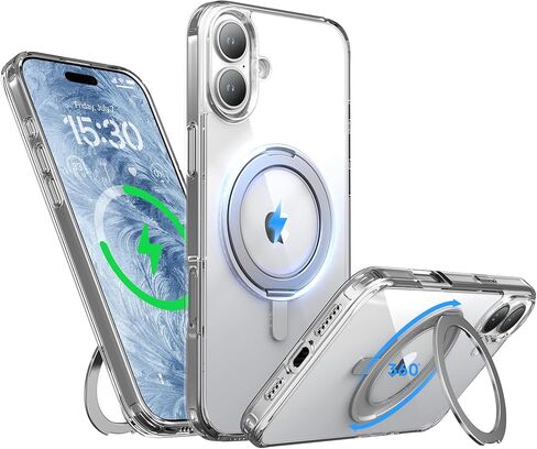 حافظة لهاتف iPhone 15 Pro Max مقاس 6.7 بوصة مع حامل حلقي مغناطيسي 360 درجة متوافق مع غطاء هاتف واقٍ مقاوم للصدمات من الكريستال الشفاف MagSafe مقاس 6.7 بوصات 2023، شفاف in Kuwait