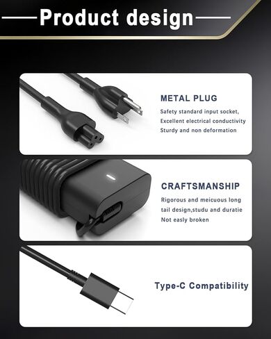 شاحن USB من النوع C 65 وات 60 وات متوافق مع Dell Latitude 5540 5420 7400 5440 7440 3540 5520 7420 5430 7390 7320 5530 7430 3440 7340 5320 7410 7330 7530 XPS 13، سلك طاقة لجهاز Chromebook 3100 من النوع C in Kuwait