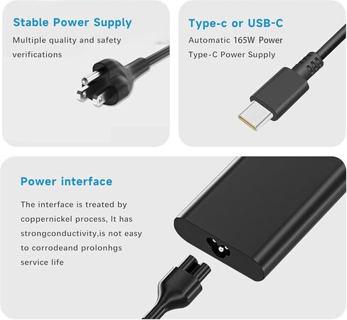 محول GAN USB C بقدرة 165 وات متوافق مع Dell Precision 5690 5680 Dell Pro Max 16/18(MB16250/MA16250/MB18250) Latitude 7450/7650、Inspiron 7640 HA165PM210 LA165PM210 شاحن الكمبيوتر المحمول للألعاب 28 فولت 5.89 أمبير in Kuwait