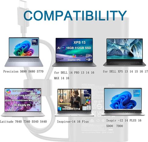 محول GAN USB C بقدرة 165 وات متوافق مع Dell Precision 5690 5680 Dell Pro Max 16/18(MB16250/MA16250/MB18250) Latitude 7450/7650、Inspiron 7640 HA165PM210 LA165PM210 شاحن الكمبيوتر المحمول للألعاب 28 فولت 5.89 أمبير in Kuwait
