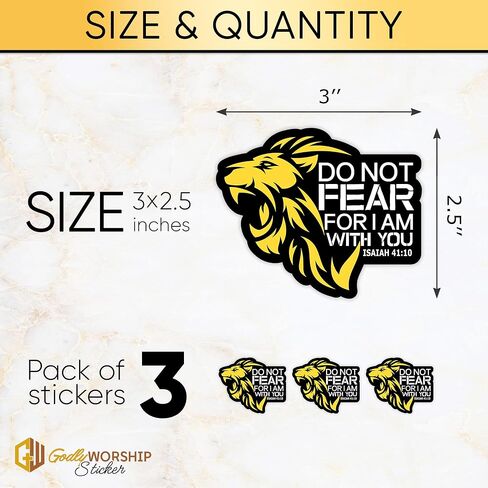 3PCs Do Not Fear for I Am with You Sticker Christian Faith Bible Verse Sticker Lion Warrior Religious God Worship Waterproof Vinyl Stickers for Laptop Water Bottle Decals Gifts for Women Men 3"x2.5" in Kuwait