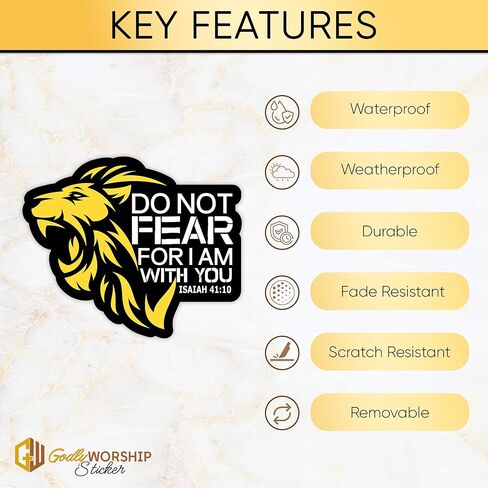3PCs Do Not Fear for I Am with You Sticker Christian Faith Bible Verse Sticker Lion Warrior Religious God Worship Waterproof Vinyl Stickers for Laptop Water Bottle Decals Gifts for Women Men 3"x2.5" in Kuwait