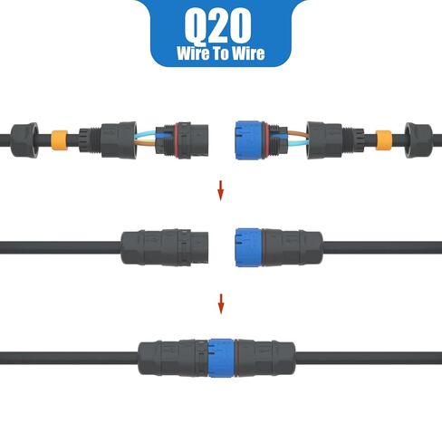 AOHUA 4-Pack Q20 IP68 موصل مقاوم للماء 3 دبابيس - مقبس توصيل كهربائي سريع 300 فولت/15 أمبير ذكر/أنثى لكابلات 5.5-10 مم، درجة صناعية/طيران (AH-Q20-1503FMZ/MFZ01232) in Kuwait