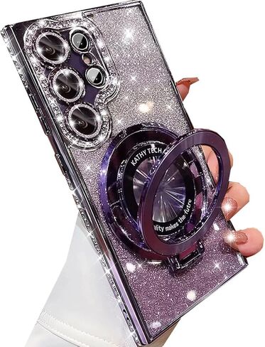 حافظة Changjia لهاتف Samsung Galaxy S26 Ultra المغناطيسية اللامعة، [متوافقة مع Magsafe] حجر الراين الماسي اللامع اللامع مع واقي الكاميرا للنساء والفتيات لهاتف Galaxy S26 Ultra، أرجواني in Kuwait