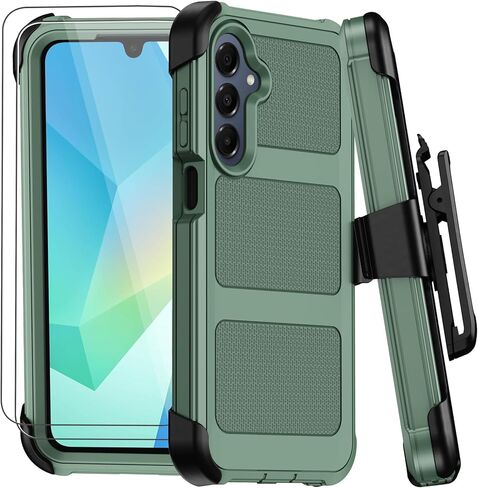 for Samsung Galaxy A16 5G Case with Belt Clip Holster & Kickstand,Military Grade Drop Tested Shockproof Heavy Duty Rugged Cover,w/2X Screen Protectors Defender Bumper Protective Cases (Black) in Kuwait