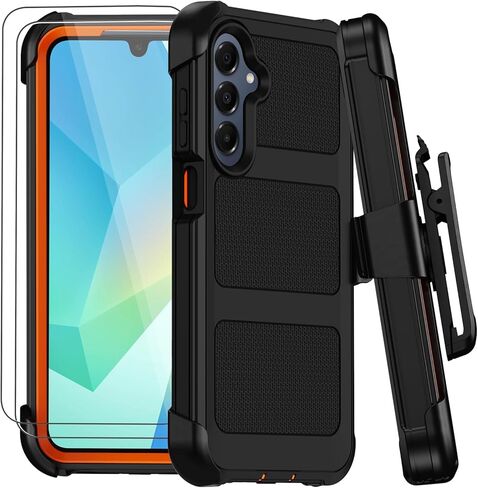 for Samsung Galaxy A16 5G Case with Belt Clip Holster & Kickstand,Military Grade Drop Tested Shockproof Heavy Duty Rugged Cover,w/2X Screen Protectors Defender Bumper Protective Cases (Black) in Saudi Arabia
