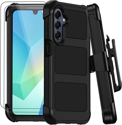 for Samsung Galaxy A16 5G Case with Belt Clip Holster & Kickstand,Military Grade Drop Tested Shockproof Heavy Duty Rugged Cover,w/2X Screen Protectors Defender Bumper Protective Cases (Black) in Saudi Arabia