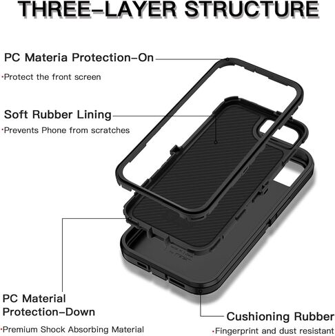 for iPhone 17e Case,iPhone 16e Case Heavy Duty Shockproof Dropproof 3-Layer Full Body Protection [Without Screen Protector] Tough Cover for Apple iPhone 17e/16e 6.1",Black in Saudi Arabia